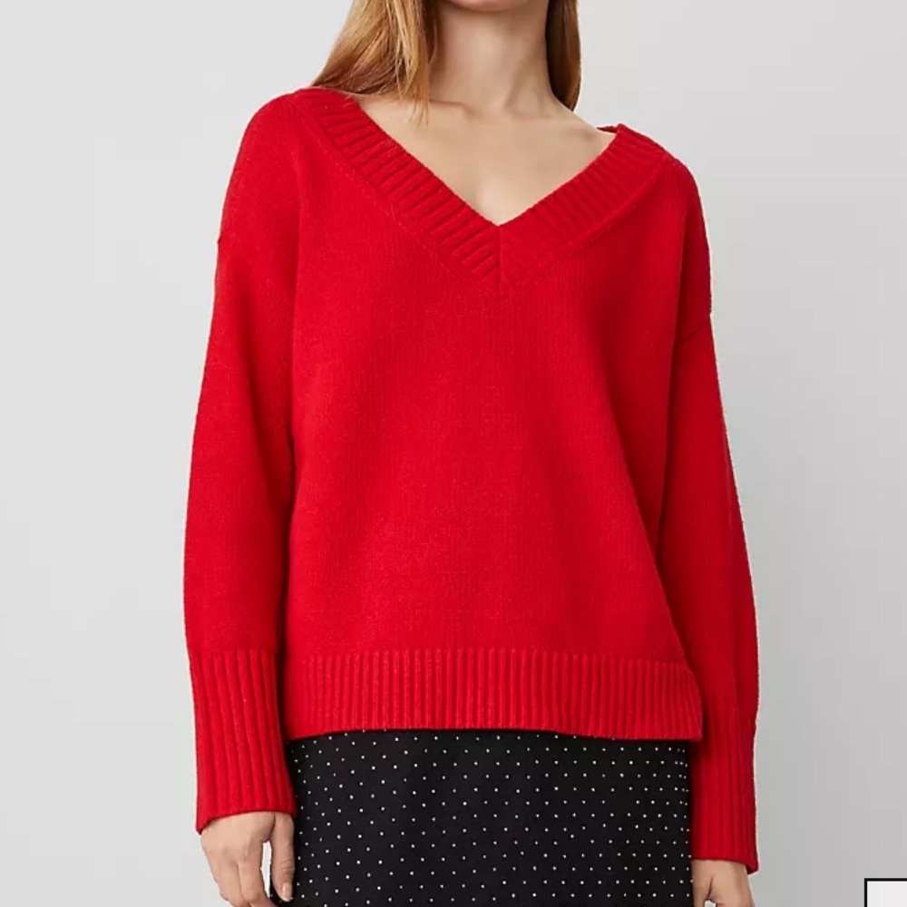 Red V-Neck Women's Sweater